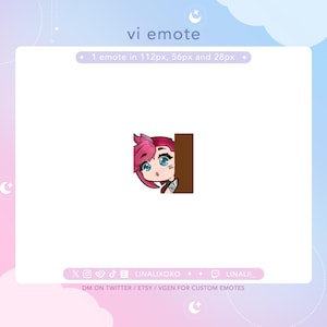 Lurk Peek Hide Arcane League of Legends Vi Emote | Cute Chibi Twitch Streamer Discord Emotes