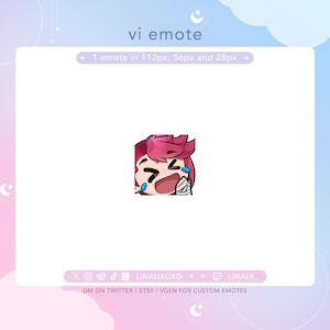 Laugh Funny Giggle Hello Arcane League of Legends Vi Emote | Cute Chibi Twitch Streamer Discord Emotes
