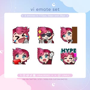 Pacchetto set di emote Arcane League of Legends Vi / Emote Discord di Twitch Streamer Chibi carini