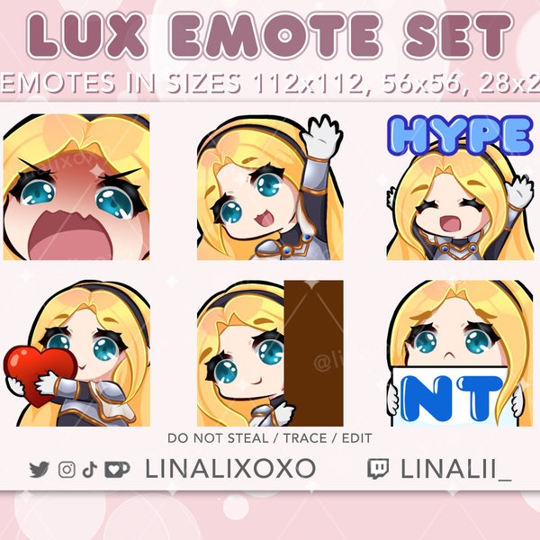 LoL League of Legends Lux Emote Set Pack | Cute Chibi Twitch Streamer Discord Emotes