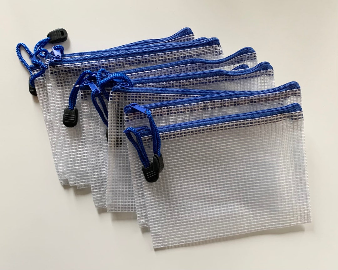 10 Mesh Zipper Bag A6 Blue Zipper Pouch PVC Clear Coin Purse Blank