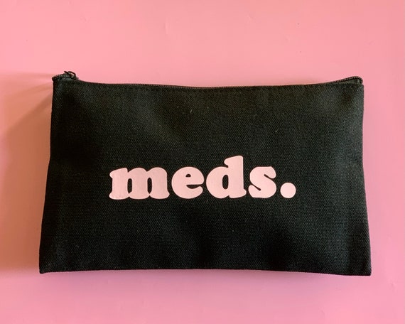 Meds. Pouch Black Medication Bag Zippered Pill Bag Medication 