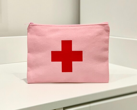 Pink First Aid Bag: Travel Meds Pouch, Red Cross Zipper