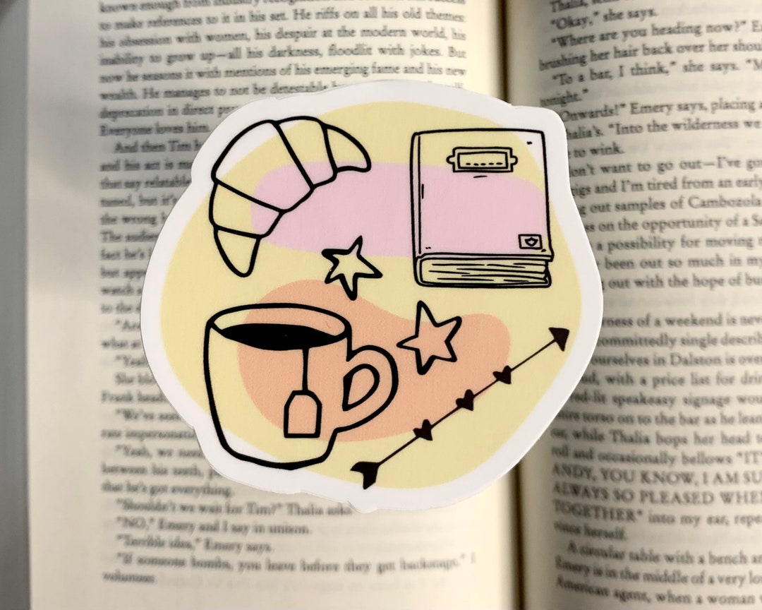 Sticker Awie Book Sticker Coffee Croissant Sticker Reading Coffee Sticker Gift ...