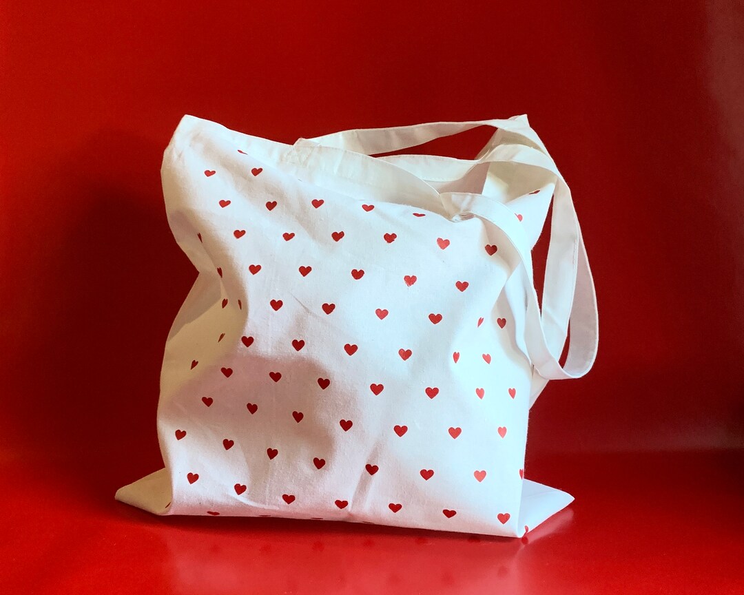 Heart Tote Bag, Tote Bag Red Hearts, Trendy Tote Bag, Red Hearts Gift