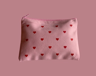 Cute Pink Makeup Bag with Hearts Pink Makeup Bag Pink Zipper Heart Pouch Pink Pencil Case Pink Meds Zipper Bag Pink Pill Pouch Travel Pouch