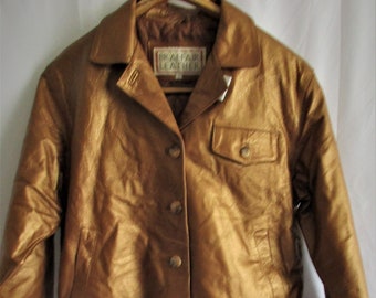 1990s Gold Braefair Leather Jacket - Unisex Mod Hipster Grunge Bomber Streetwear Punk