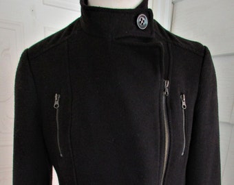 SIZE LARGE Long Sleeves Wool Zipper Type Jacket 80s 90s YTK Mod Boho Hippy Gothic Grunge Hipster Rocker Rave Unisex Streetwear Punk