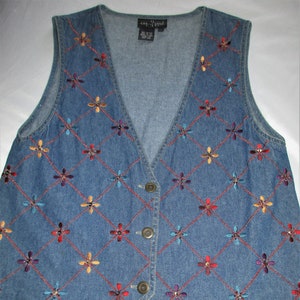 SIZE 12 100% Cotton Denim Waistcoat/Vest Beading Made In Hong Kong Unisex 70s 80s 90s Mod Boho Hippy Grunge Gothic Cowboy Rave Rocker image 1