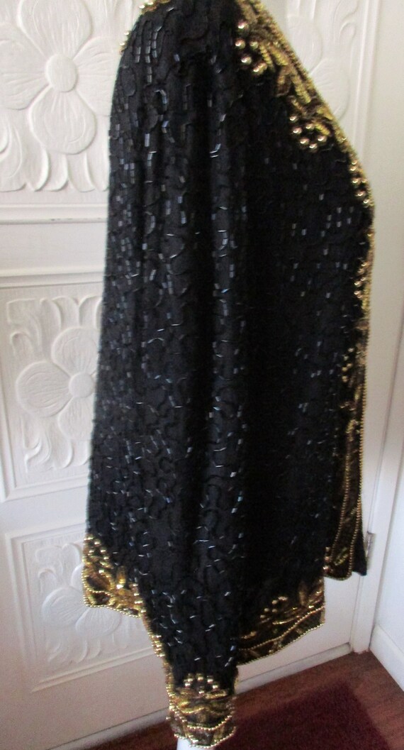 Size L UNISEX 100% Pure Silk India Black & Gold B… - image 7