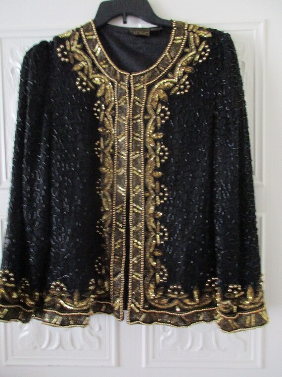 Size L UNISEX 100% Pure Silk India Black & Gold B… - image 2