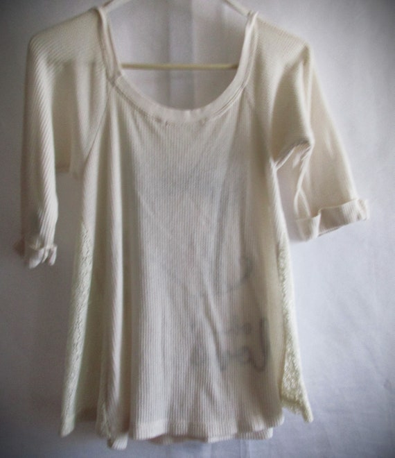 Size S REALLY CUTE Short Sleeve Top USA Made Beig… - image 8