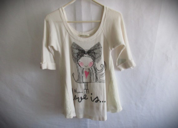Size S REALLY CUTE Short Sleeve Top USA Made Beig… - image 1