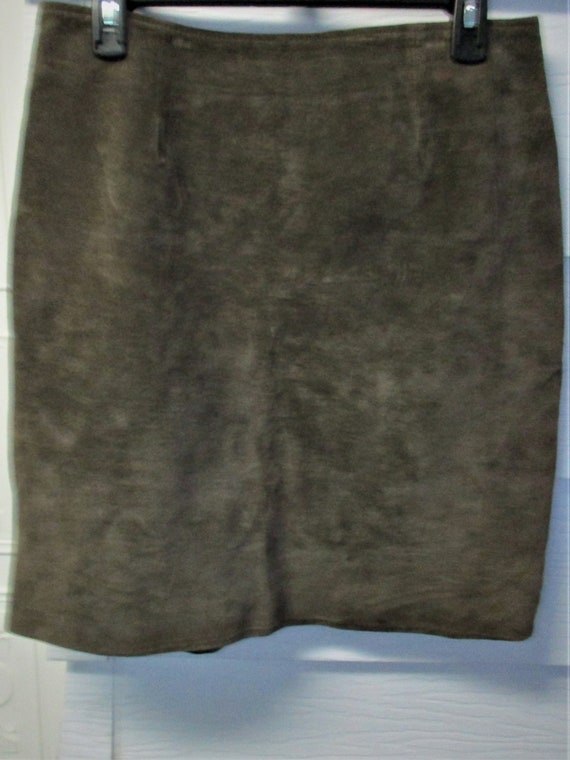 SIZE 12-100% Suede Leather Vintage 80s Mini Skirt Dar… - Gem