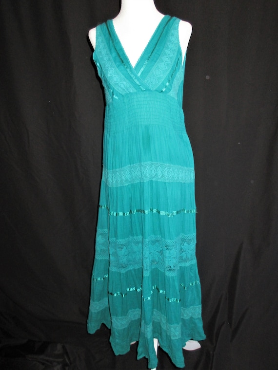 SIZE S/M 100% Indian Cotton Lace & Satin Turquois… - image 1