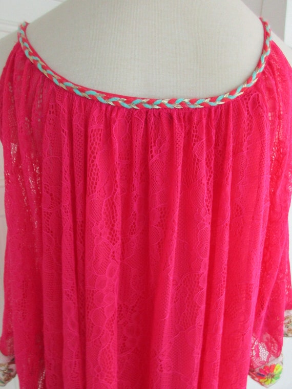 Size M Pink Lace Off Shoulder Sleeve Top 80s 90s … - image 7
