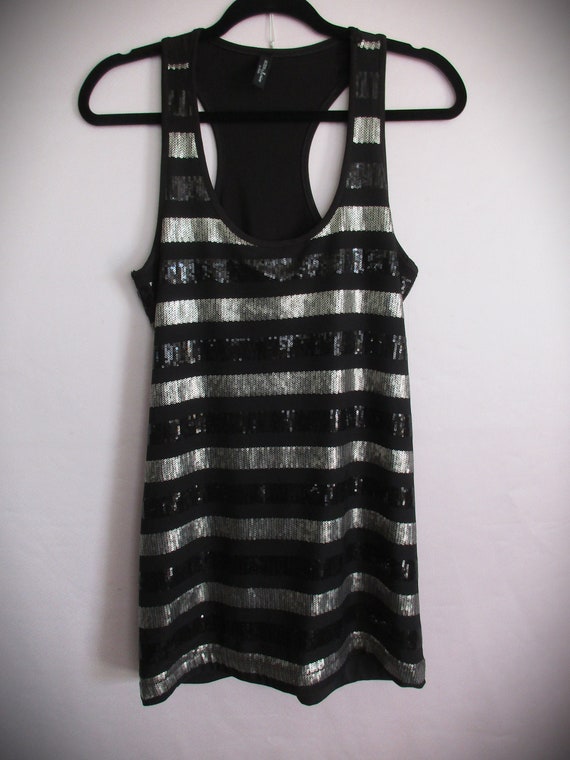 Size M GUESS by MARCIANO Los Angeles Silver Black Sequins Tank Top 90s Y2K Party casual Mod Boho Hippy Gothic Grunge Rocker Rave Hipster Etsy UK