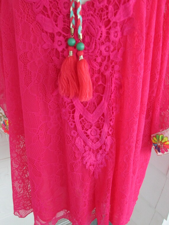 Size M Pink Lace Off Shoulder Sleeve Top 80s 90s … - image 2