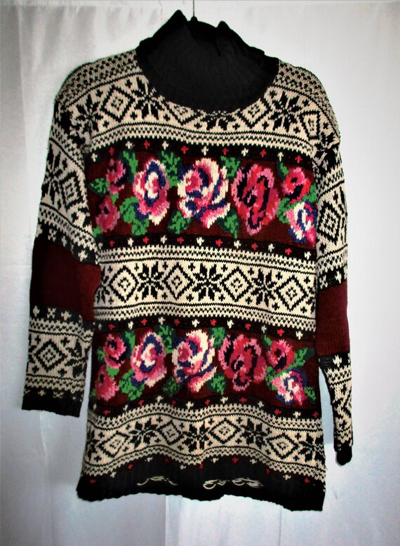 Vintage 90s Beautiful Thick Wool Multi color Patterned Sweater Mod