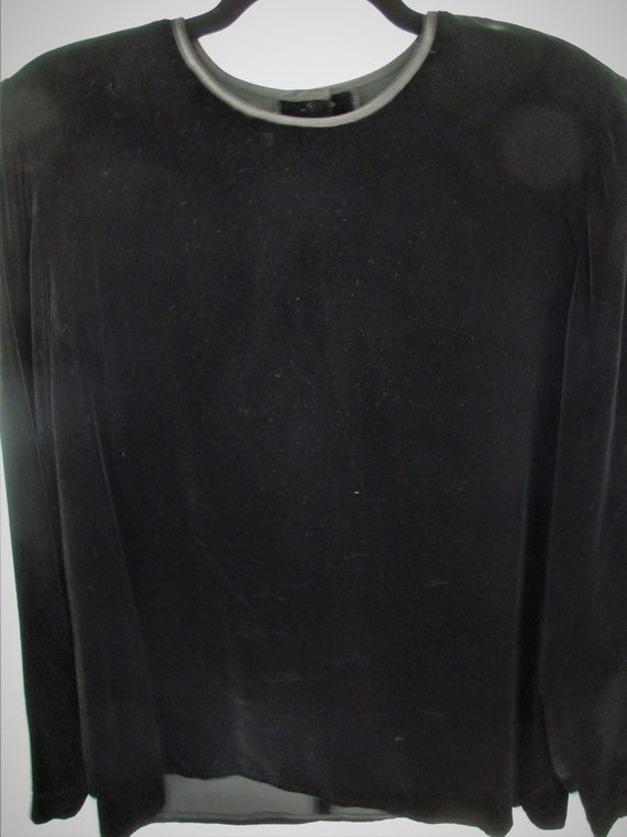 SIZE 12 Talbots Black Velour/Velvet Long Sleeve P… - image 1