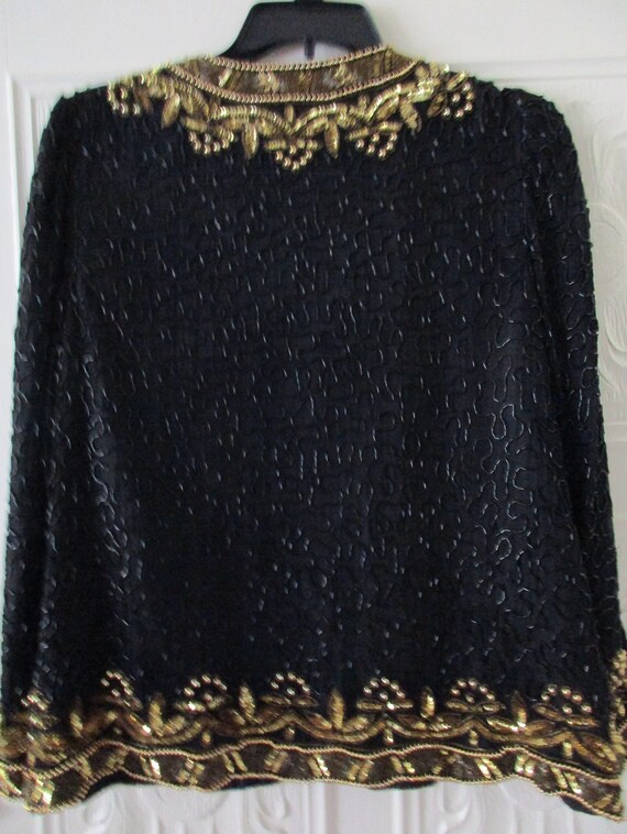 Size L UNISEX 100% Pure Silk India Black & Gold B… - image 3