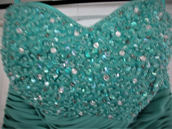 Vintage HOLLYWOOD GLAM! BLING! Blue/Green Straple… - image 9