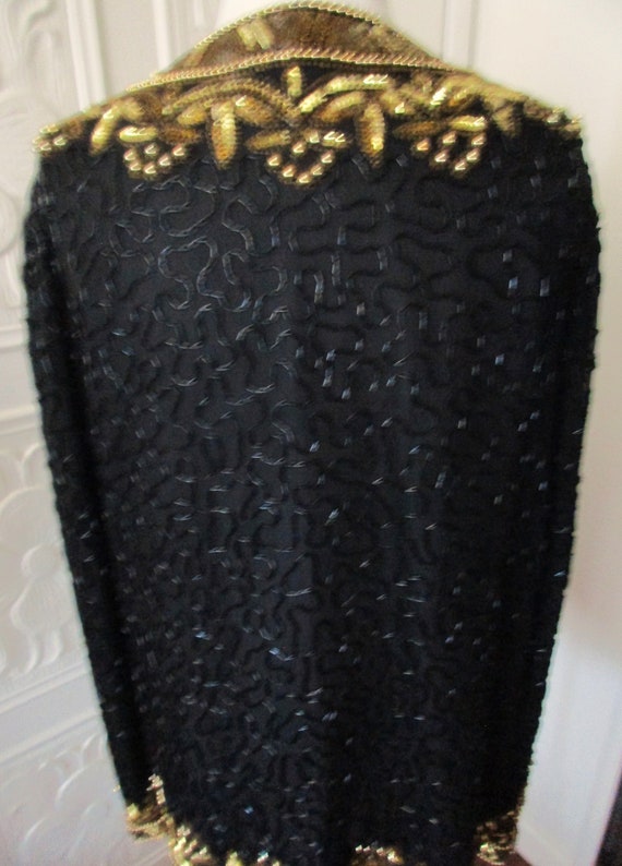 Size L UNISEX 100% Pure Silk India Black & Gold B… - image 8