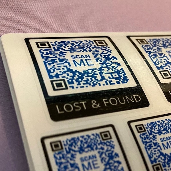 Lost & Found SMS QR Code Water Proof Stickies Labels Tags - Blue