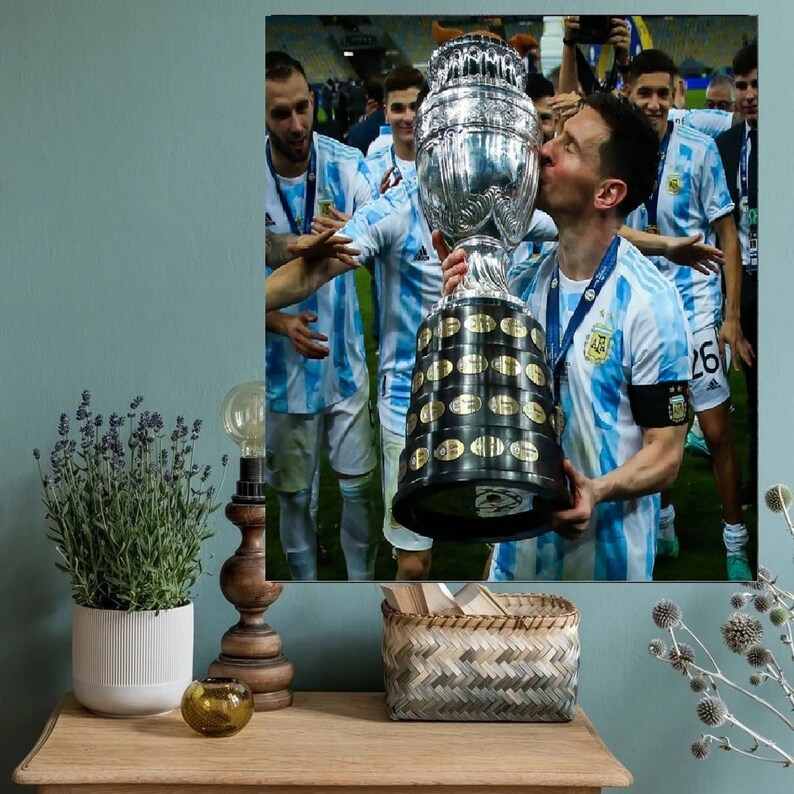 Lionel Messi Poster Copa America 2021 Champion Poster Messi Argentina Poster Champion Cup Poster Canvas Poster Wall Art Decor Print Picture Paintings for Living Room Bedroom Decoration 08×12inch 20×30