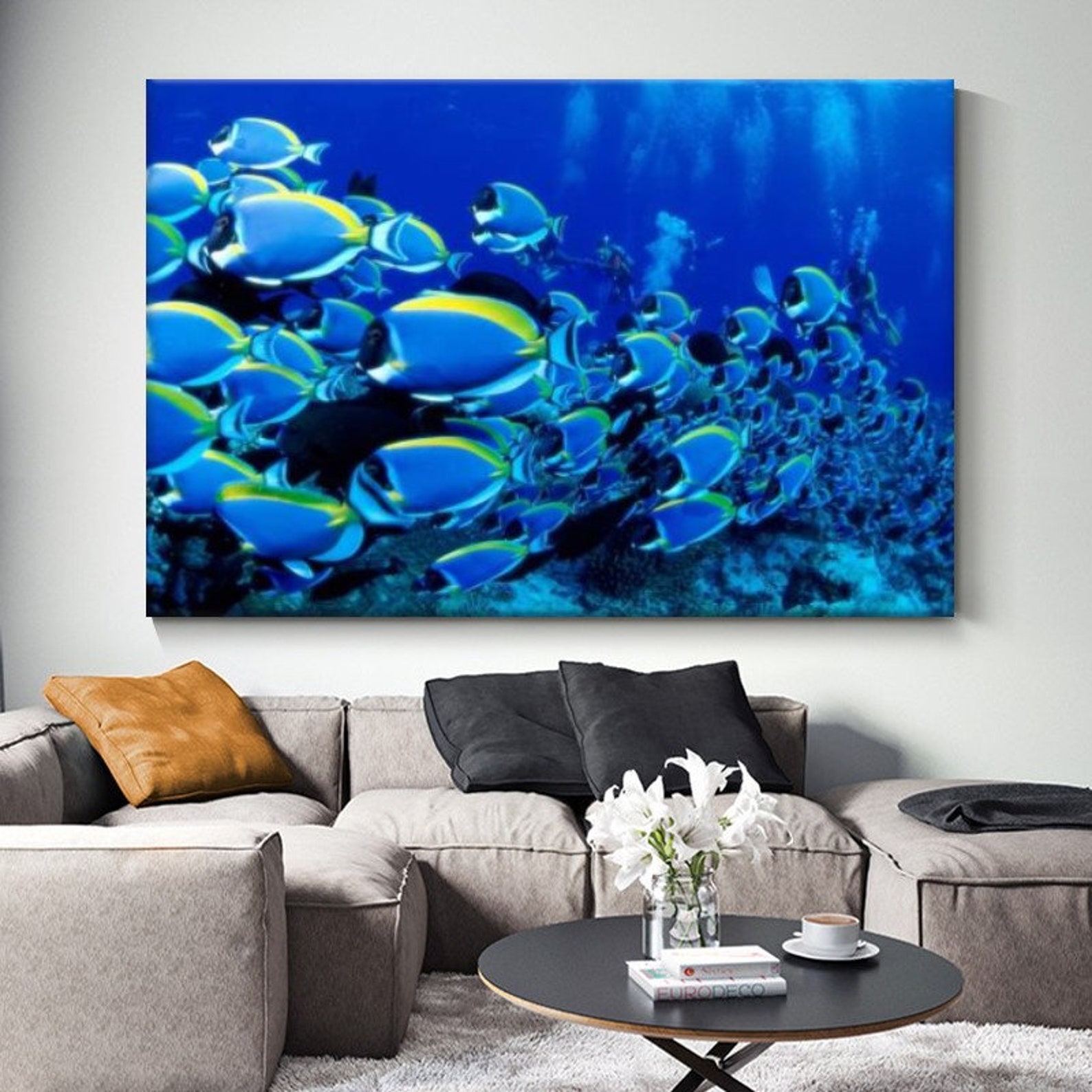 Aquarium Canvas Modern Art Painting On Canvas small Fishes Etsy