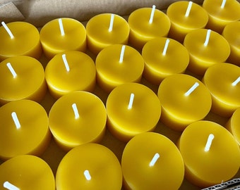 100% Pure Beeswax Tea Light Candles /Bulk Refills/ Hand Poured / 24 Pack