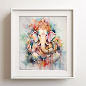 5 Images Bundle - Divine Blessings Digital Art Bundle: Set of 5 Lord Ganesha Watercolor Digital Prints - Peace & Prosperity Ganesha Wall Art