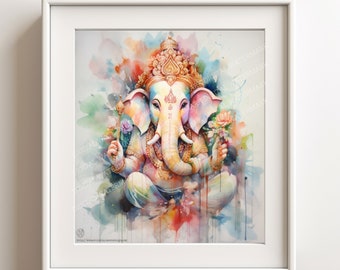 5 Images Bundle - Divine Blessings Digital Art Bundle: Set of 5 Lord Ganesha Watercolor Digital Prints - Peace & Prosperity Ganesha Wall Art