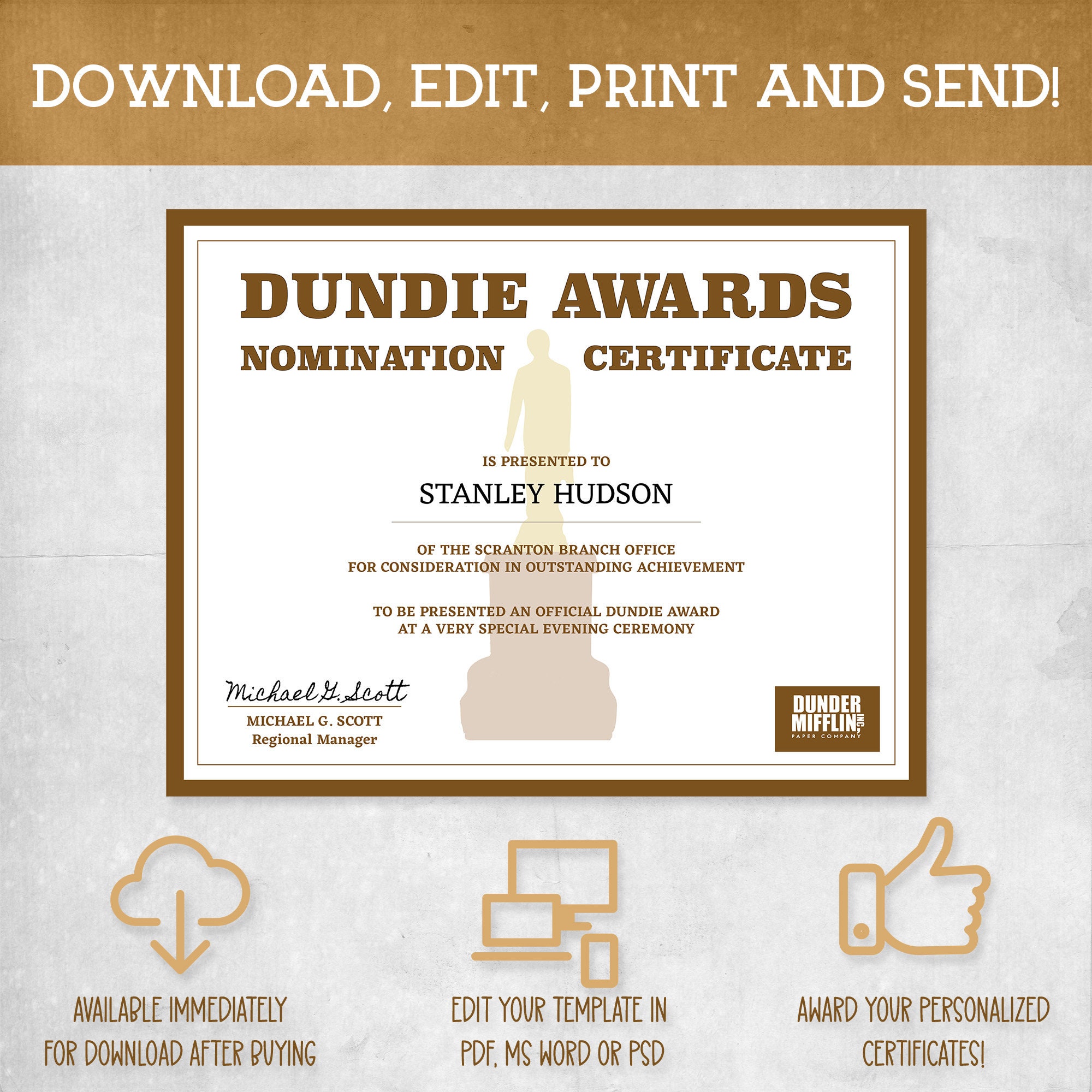 Dundie Awards Certificate Editable Certificate Template, Achievement, Participation Award, Recognition, DIGITAL INSTANT DOWNLOAD - Etsy dundie-awards-certificate-editable-certificate-template-achievement-participation-award-recognition-digital-instant-download-etsy