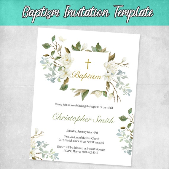 Baptism Invitation Template Baptism Invitation Boy Baptism - Etsy