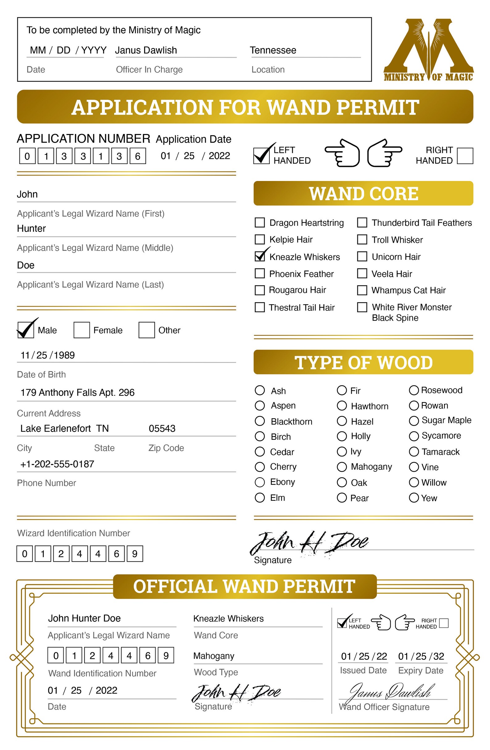 DIY Editable and Printable Wand Application Certification Permits for ...