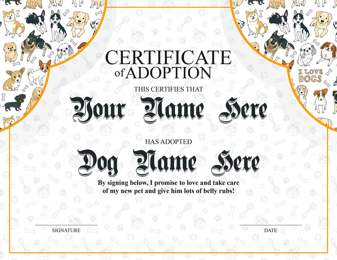 Customizable DIY Printable Pet Adoption Certificate - DIY Template ...