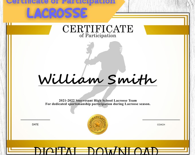 Editable Lacrosse Certificates Men's &amp; Women's Printable, Create Your Own Award Template - Etsy