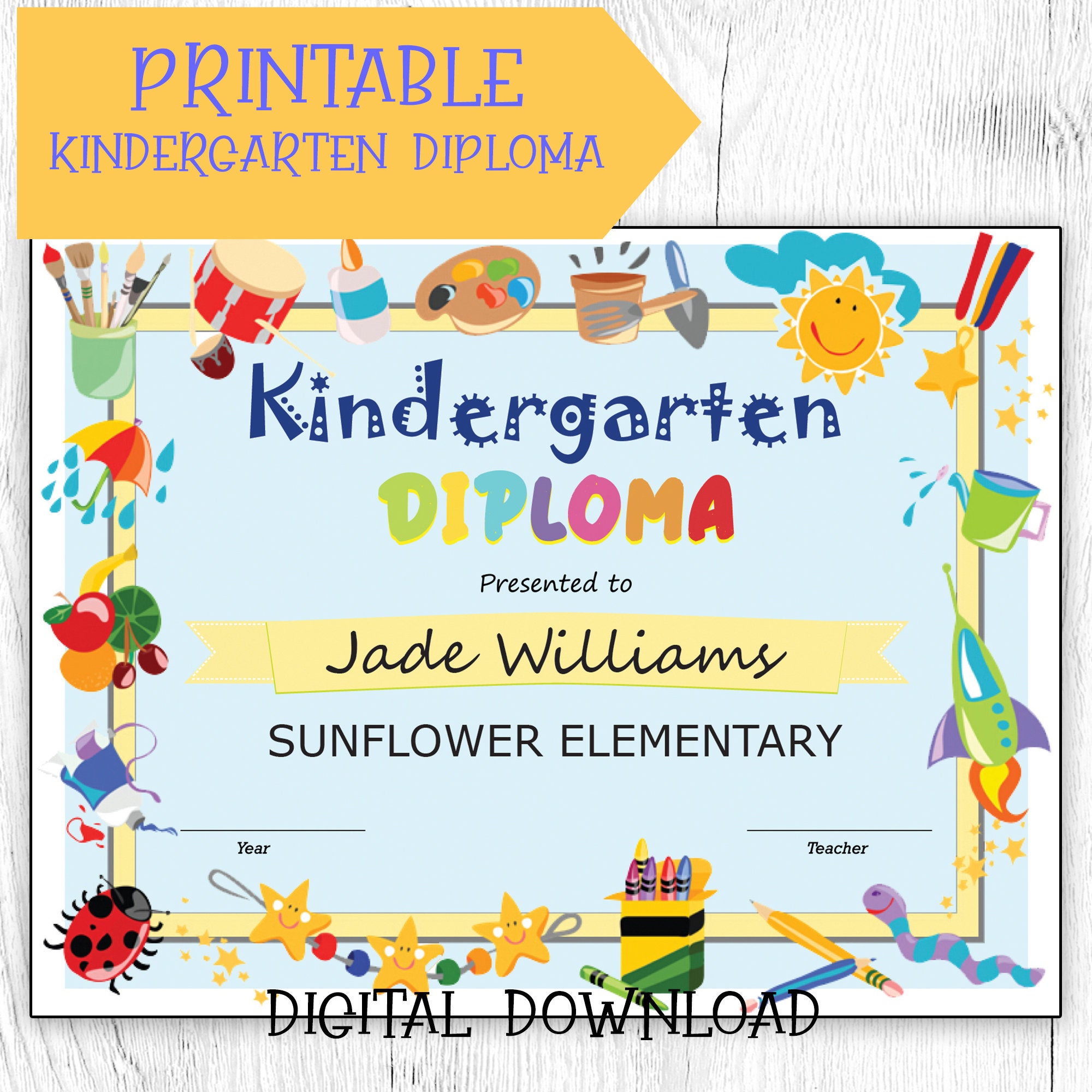 Kindergarten Diploma Printable &amp; Editable DIY Certificate Diploma ...