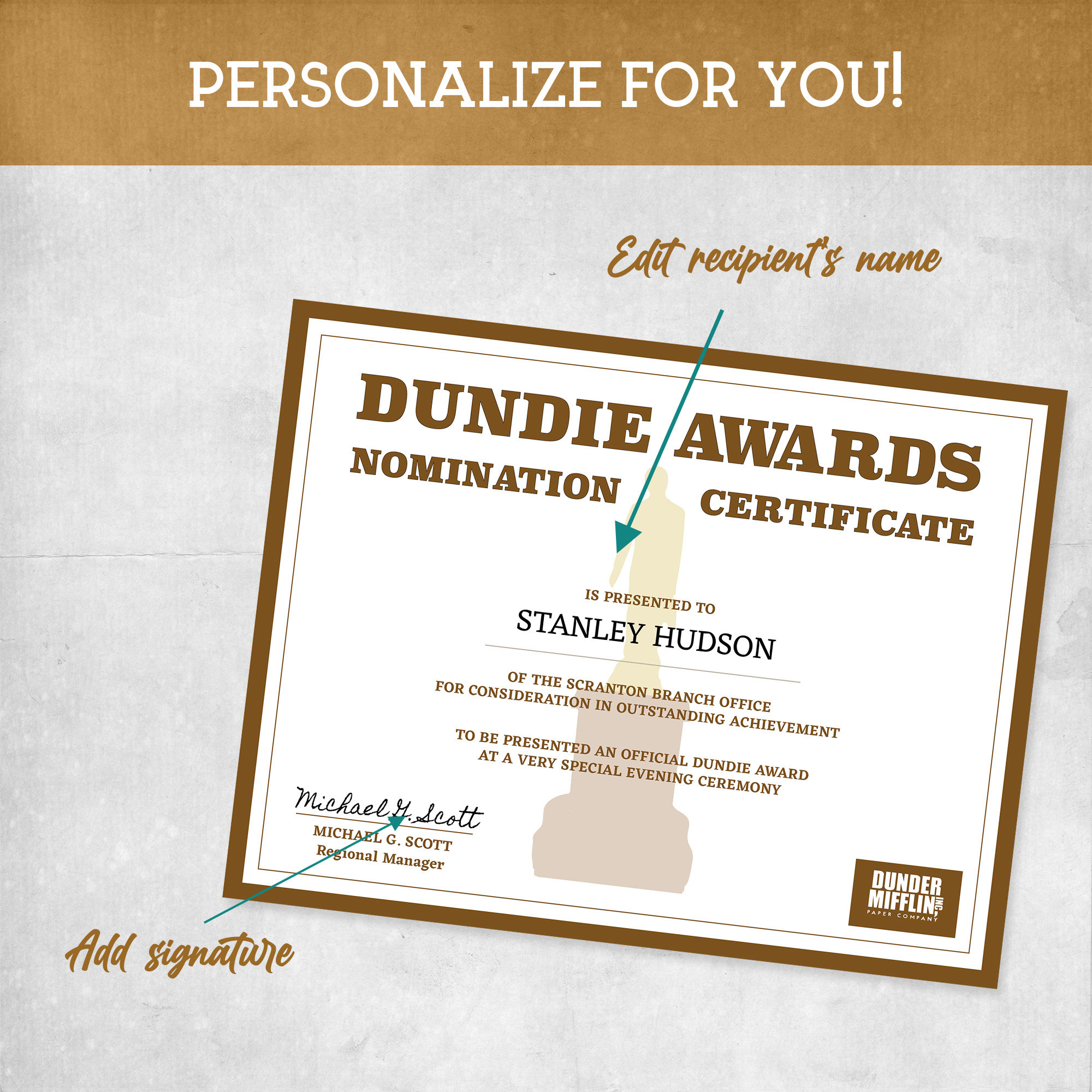 Dundie Awards Certificate Editable Certificate Template, Achievement Dundie Awards Certificate Editable Certificate Template, Achievement