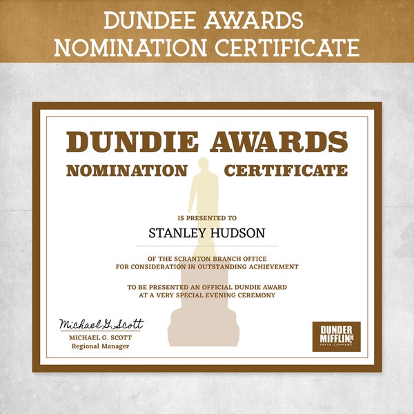Dundie Certificate - Etsy