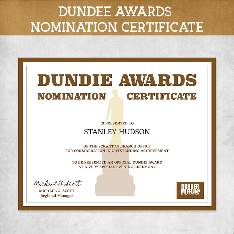 Dundie Awards Certificate Editable Certificate Template, Achievement