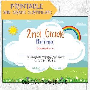 2022 Printable DIY Second Grade Certificate Diploma, Instant Download, Graduation Certificate Template