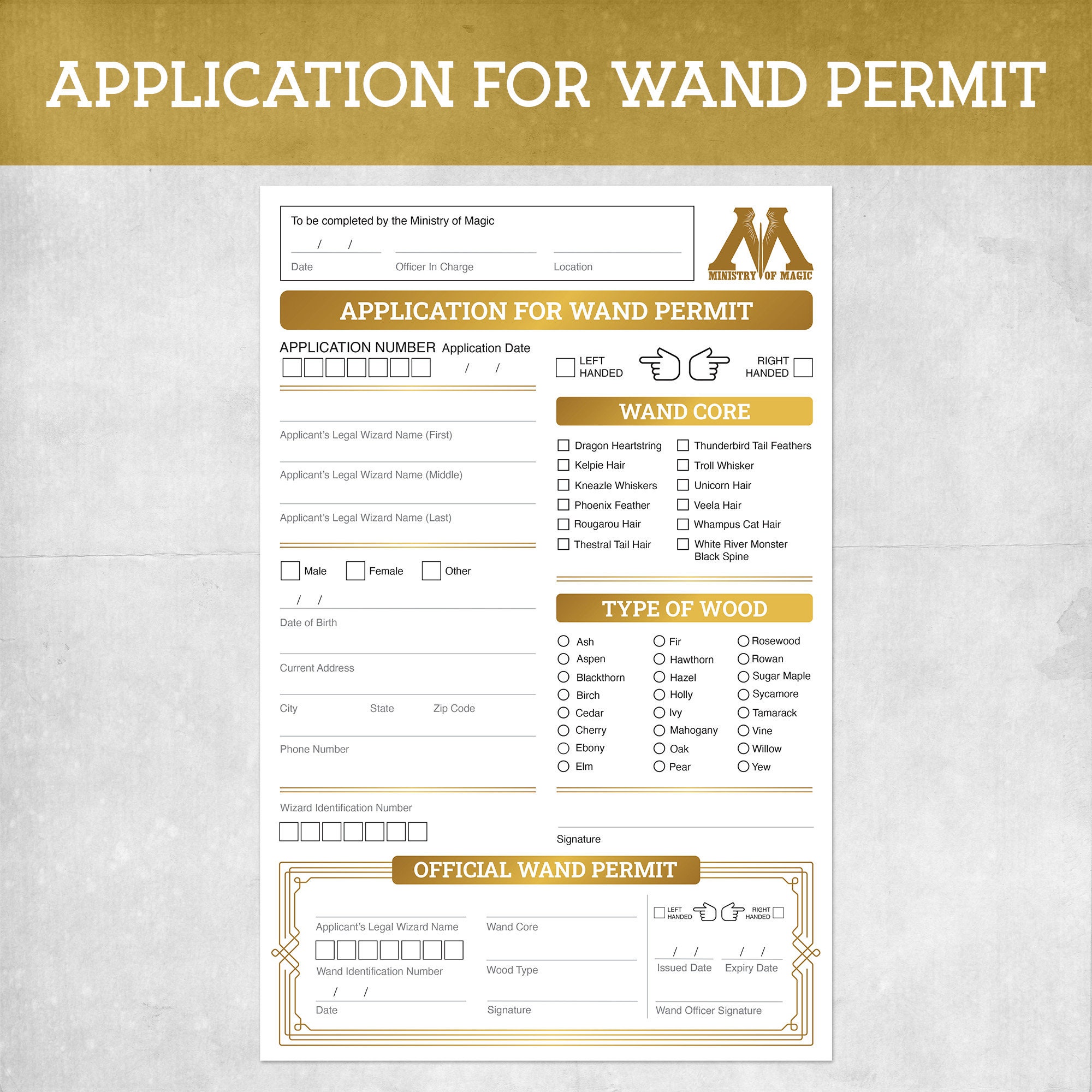 Harry Potter Wand Permit Free Printable
