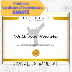 DIY Editable and Printable Sports Certificate Template Hockey, Participation Award, Personalized Diploma Sports Award