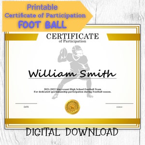 DIY bearbeitbare und druckbare Sportzertifikat Vorlage Foot Ball, Participation Award, personalisiertes Diplom Sports Award