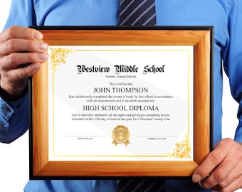 Printable High School College Diploma Template - Editable, DIY template for Home School, College, High School Diploma