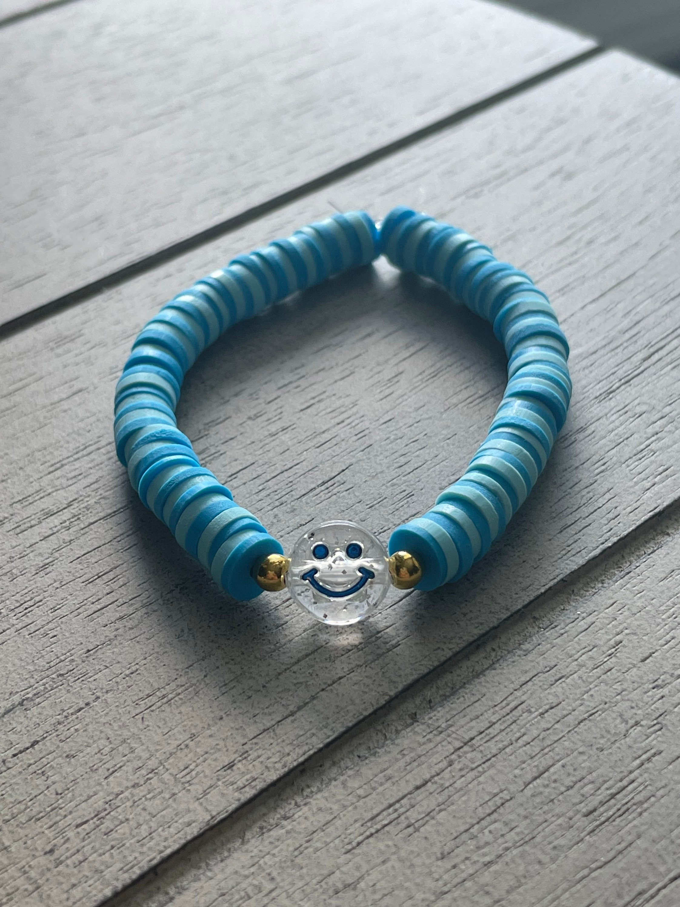 Clay Bead Bracelet Shades of Blue With Smiley Face Etsy