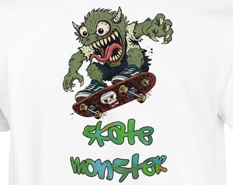 Monster Skate T Shirt, Kids Street Art Graphic Tee, Boys Girls Skateboard Apparel