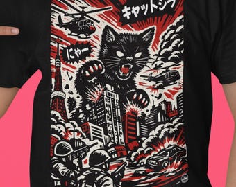Kaiju Cat T-Shirt | Retro Japanese Monster Movie Graphic Tee